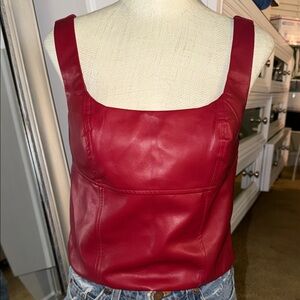 Urban Outfitters Red Faux Leather Square-Neck Tank